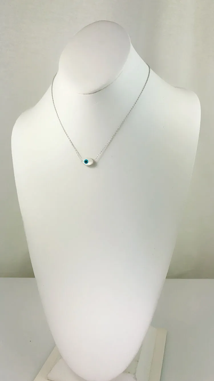 Sterling Silver Caribbean Clean Evil Eye Mother of Pearl Necklace