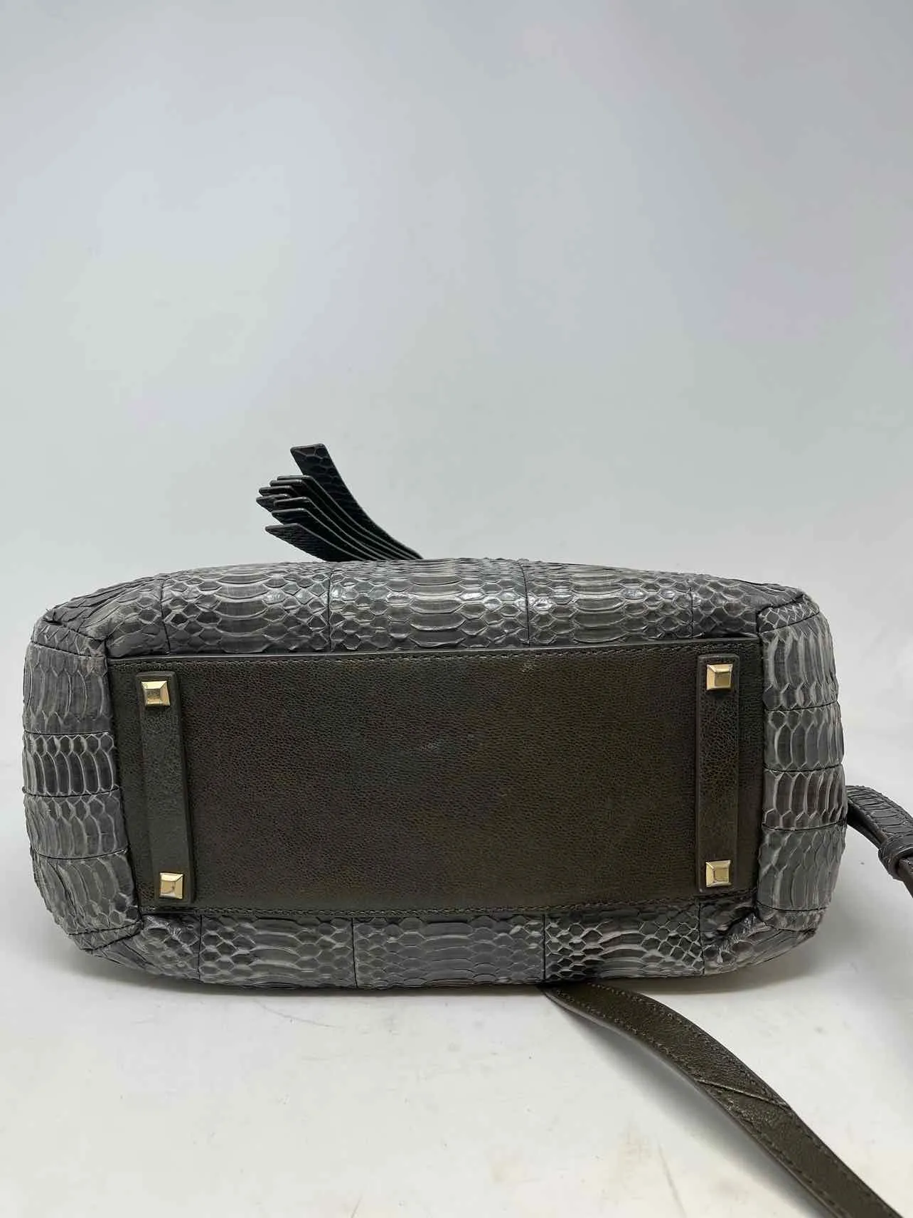 Taupe Snakeskin Leather Designer AS IS Satchel