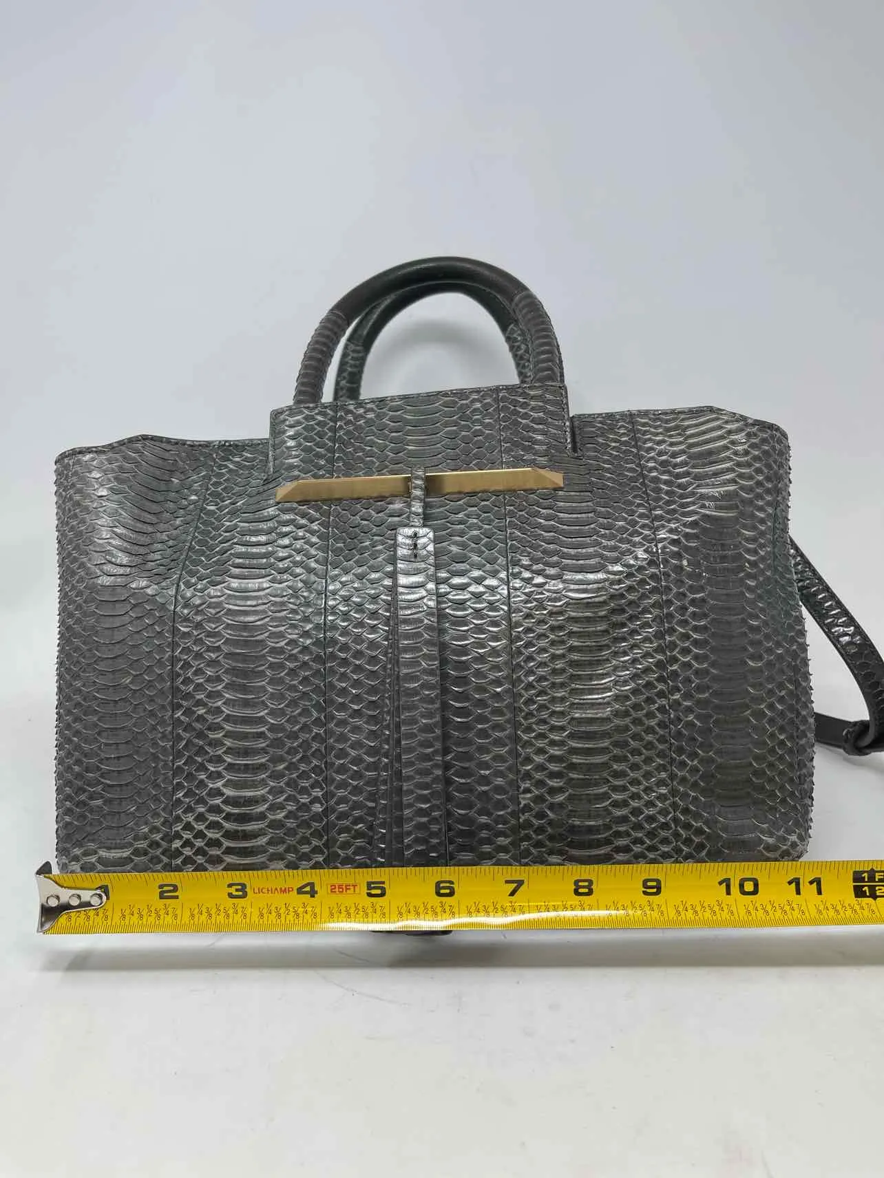 Taupe Snakeskin Leather Designer AS IS Satchel