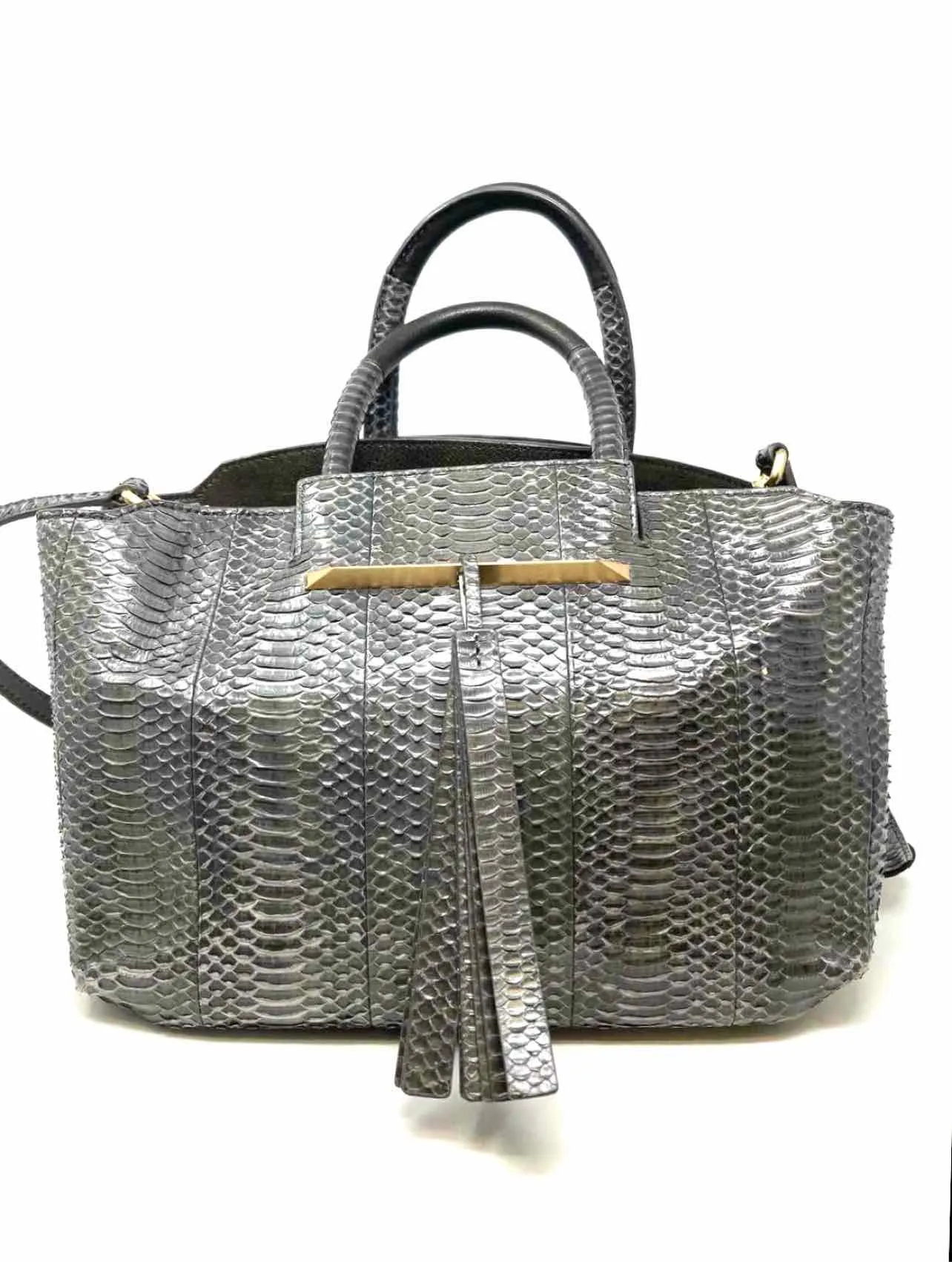 Taupe Snakeskin Leather Designer AS IS Satchel