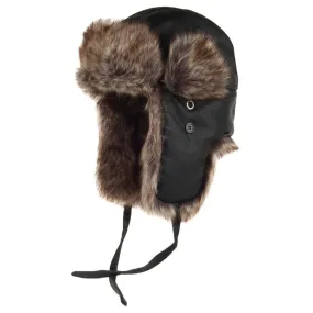 Washed Faux Leather Trapper Hat Black Wholesale Pack